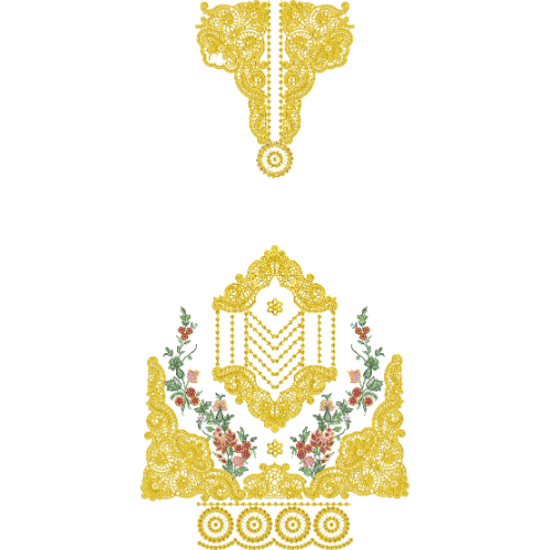 Elegant Ornamental Floral Front Dress Embroidery Design