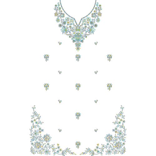 Elegant Floral Neckline Front Dress Embroidery Design