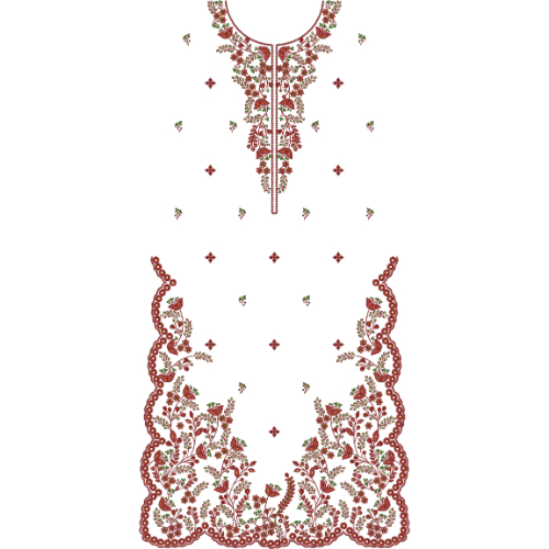 Elegant Floral Neckline Front Dress Embroidery Design