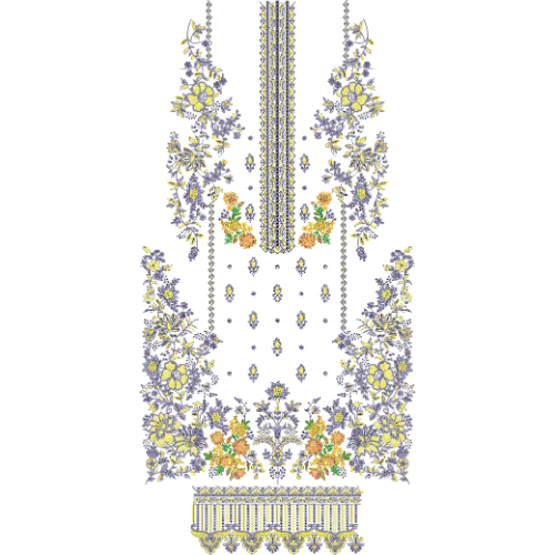 Elegant Floral Front Dress Embroidery Design