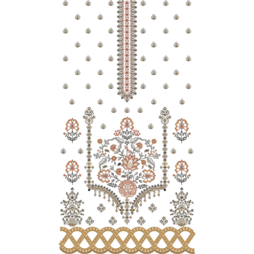 Elegant Floral Ornamental Front Dress Embroidery Design
