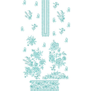 Elegant Turquoise Floral Front Dress Embroidery Design