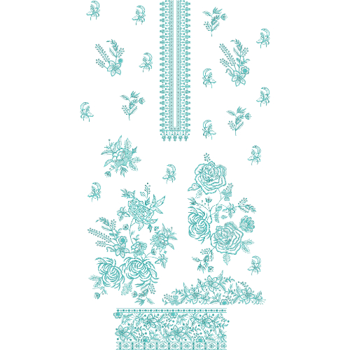 Elegant Turquoise Floral Front Dress Embroidery Design