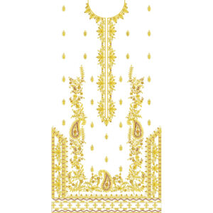 Elegant Golden Paisley Front Dress Embroidery Design