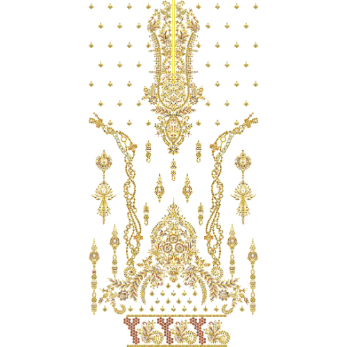 Elegant Golden Ornamental Front Dress Embroidery Design