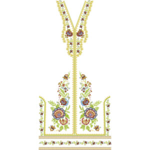 Elegant Floral V-Neck Front Dress Embroidery Design