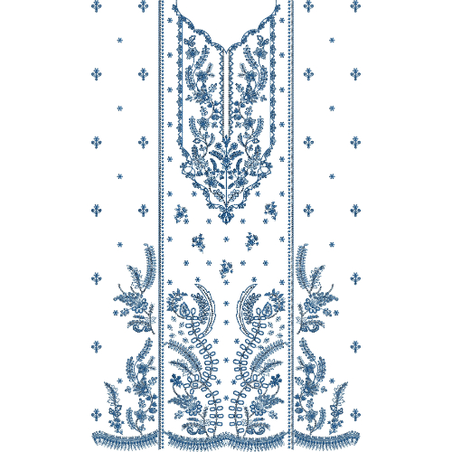 Elegant Blue Floral Front Dress Embroidery Design