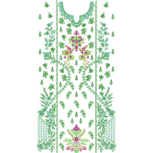 Elegant Green Floral Front Dress Embroidery Design