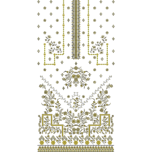 Elegant Olive Green Floral Front Dress Embroidery Design