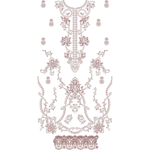 Elegant Floral Ornamental Front Dress Embroidery Design