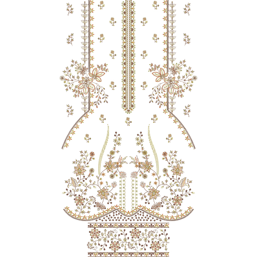 Elegant Golden Floral Front Dress Embroidery Design