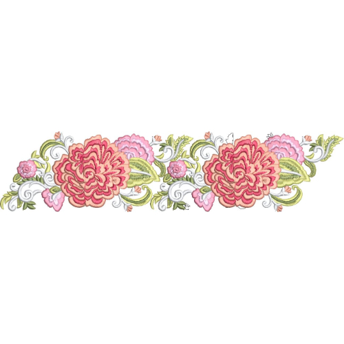 Elegant Blooming Floral Scroll Decorative Border Lace Embroidery Design
