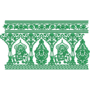 Elegant Royal Elephant Mughal Decorative Border Lace Embroidery Design