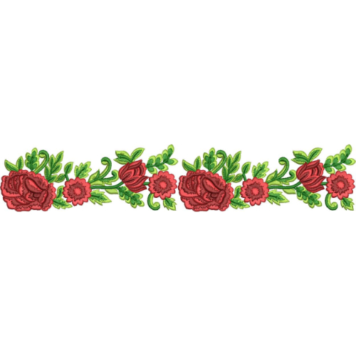 Elegant Red Rose Floral Vine Decorative Border Lace Embroidery Design