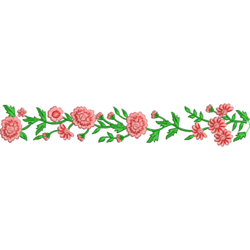Elegant Carnation Floral Vine Decorative Border Lace Embroidery Design