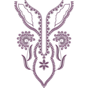 Elegant Floral V-Neckline Embroidery Design with Decorative Leaf Border