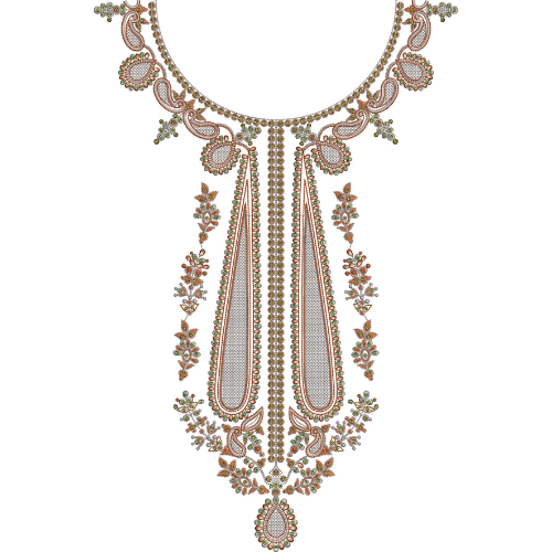 Elegant Paisley Floral Necklace Style Neckline Embroidery Design