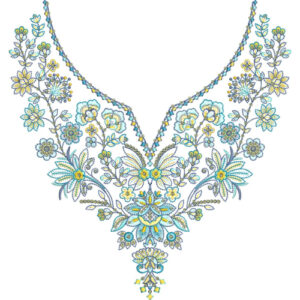 Elegant Floral V-Neckline Embroidery Design with Botanical Motifs