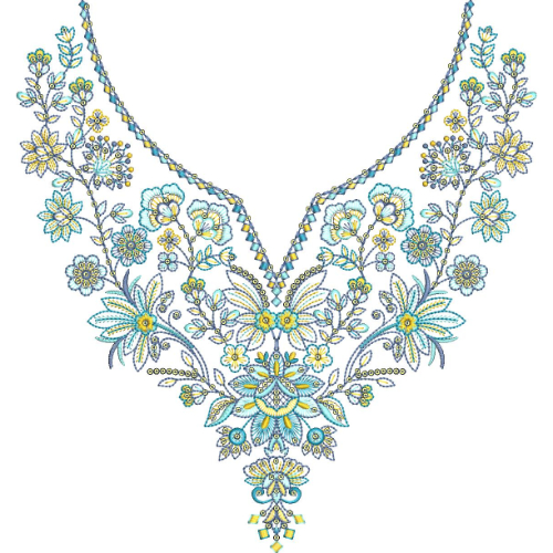 Elegant Floral V-Neckline Embroidery Design with Botanical Motifs