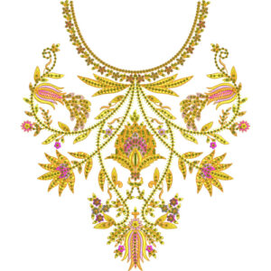 Ornate Paisley Floral Necklace Neckline Embroidery Design