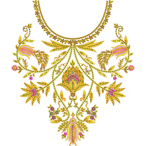 Ornate Paisley Floral Necklace Neckline Embroidery Design