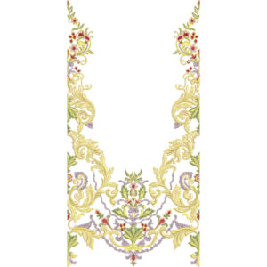 Ornate Baroque Floral Scrollwork V-Neckline Embroidery Design