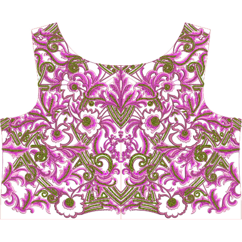 Ornate Paisley Floral Bodice Neckline Embroidery Design
