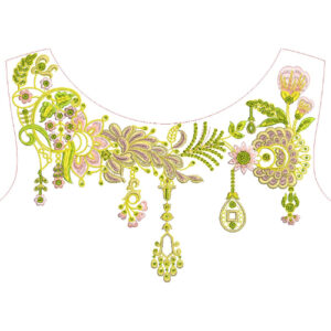 Elegant Floral Paisley Round Neckline Embroidery Design