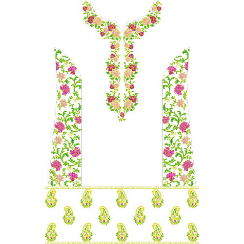 Elegant Floral Paisley Neckline and Border Embroidery Design