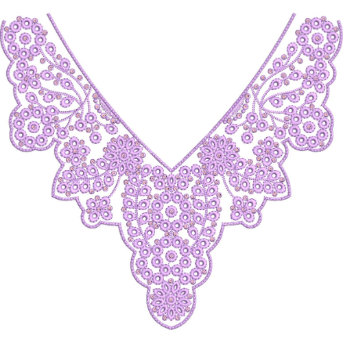 Elegant Scalloped Floral Lace V-Neckline Embroidery Design