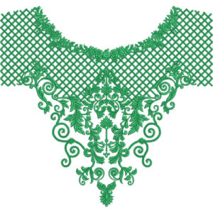 Ornate Lattice Floral V-Neckline Embroidery Design