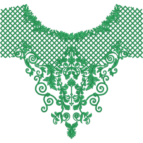 Ornate Lattice Floral V-Neckline Embroidery Design
