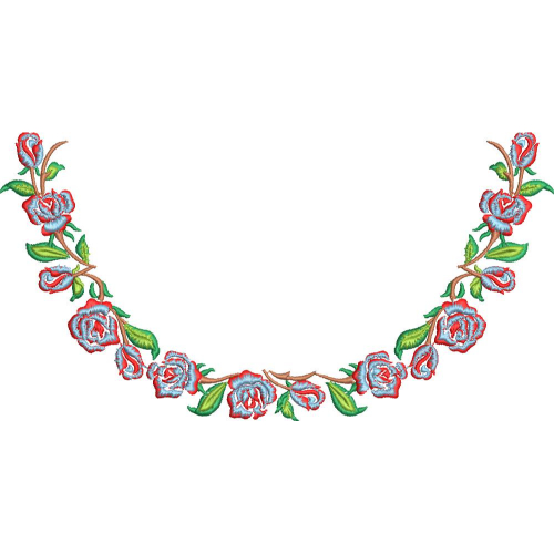 Elegant Rose Floral U-Neckline Embroidery Design