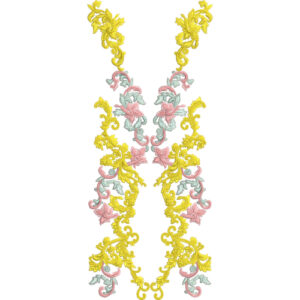 Elegant Floral Scrollwork V-Neckline Embroidery Design