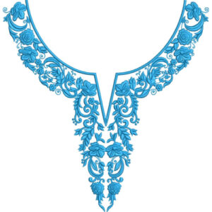 Elegant Floral Scrollwork V-Neckline Embroidery Design
