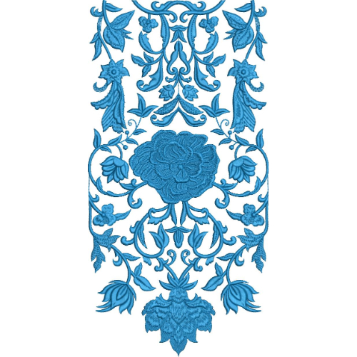 Ornate Floral Medallion V-Neckline Embroidery Design