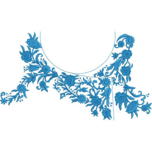 Elegant Asymmetrical Floral Round Neckline Embroidery Design