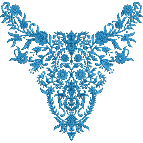 Elegant Ornate Floral V-Neckline Embroidery Design