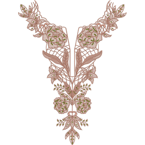 Elegant Floral Lace V-Neckline Embroidery Design