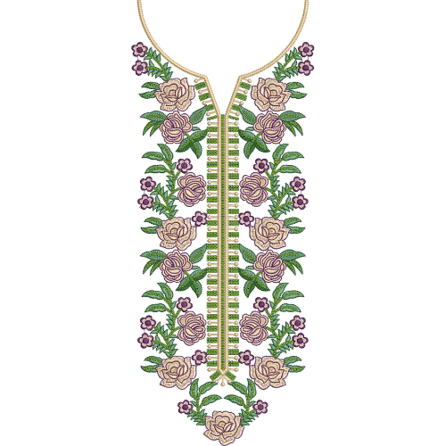 Elegant Rose Floral Necklace Neckline Embroidery Design