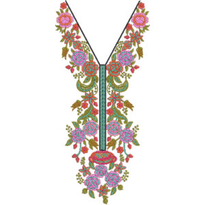 Elegant Floral Paisley V-Neckline Embroidery Design