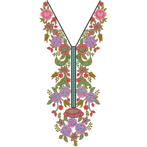 Elegant Floral Paisley V-Neckline Embroidery Design
