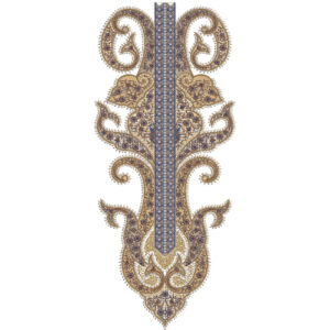 Ornate Paisley Geometric Vertical Neckline Embroidery Design