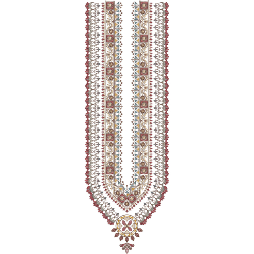 Elegant Geometric Floral U-Neckline Embroidery Design