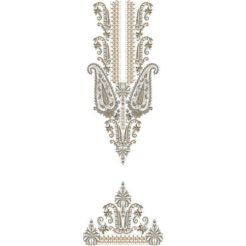 Elegant Paisley Floral Vertical Neckline Embroidery Design