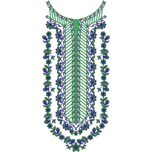 Elegant Floral Geometric V-Neckline Embroidery Design