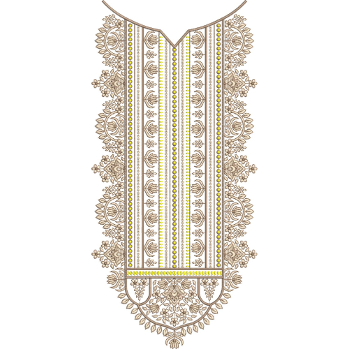 Elegant Floral Geometric Panel Neckline Embroidery Design