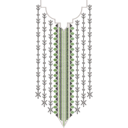 Elegant Geometric Leaf V-Neckline Embroidery Design
