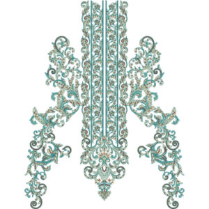 Elegant Ornate Paisley Scrollwork V-Neckline Embroidery Design