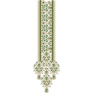 Elegant Floral Ornamental Vertical Neckline Embroidery Design
